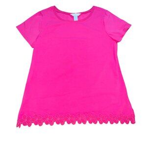 Christopher & Banks Scalloped Floral Bottom Shirt-Pink-Size M-GUC